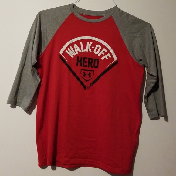 Nearly new  Under Armour Baseball Shirt Red Grey Size YXL  Chest 38"   Box 11 - Picture 1 of 3